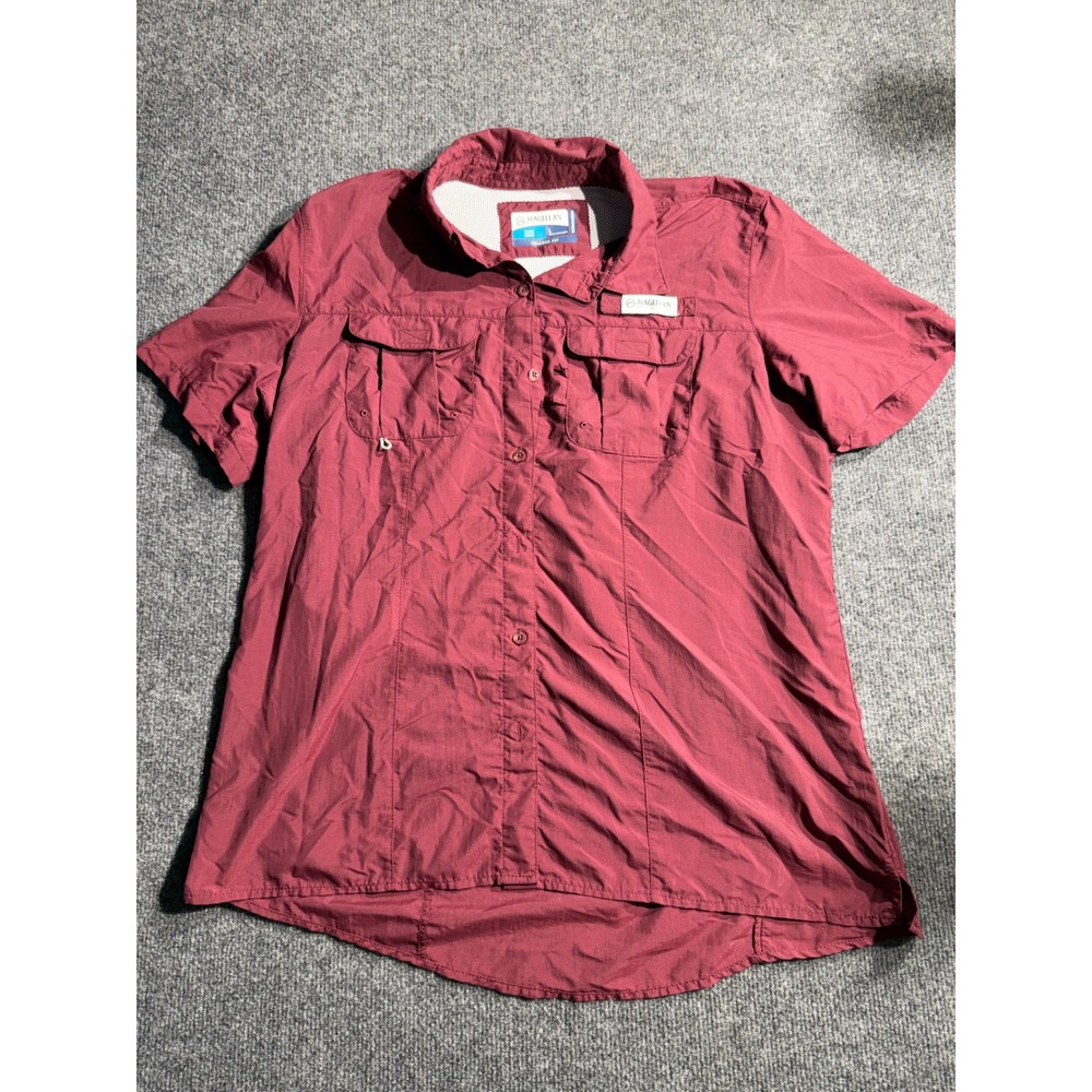 Magellan‎ Outdoors Womens Fish Gear Shirt L Burgundy Short Sleeve Fishing Top